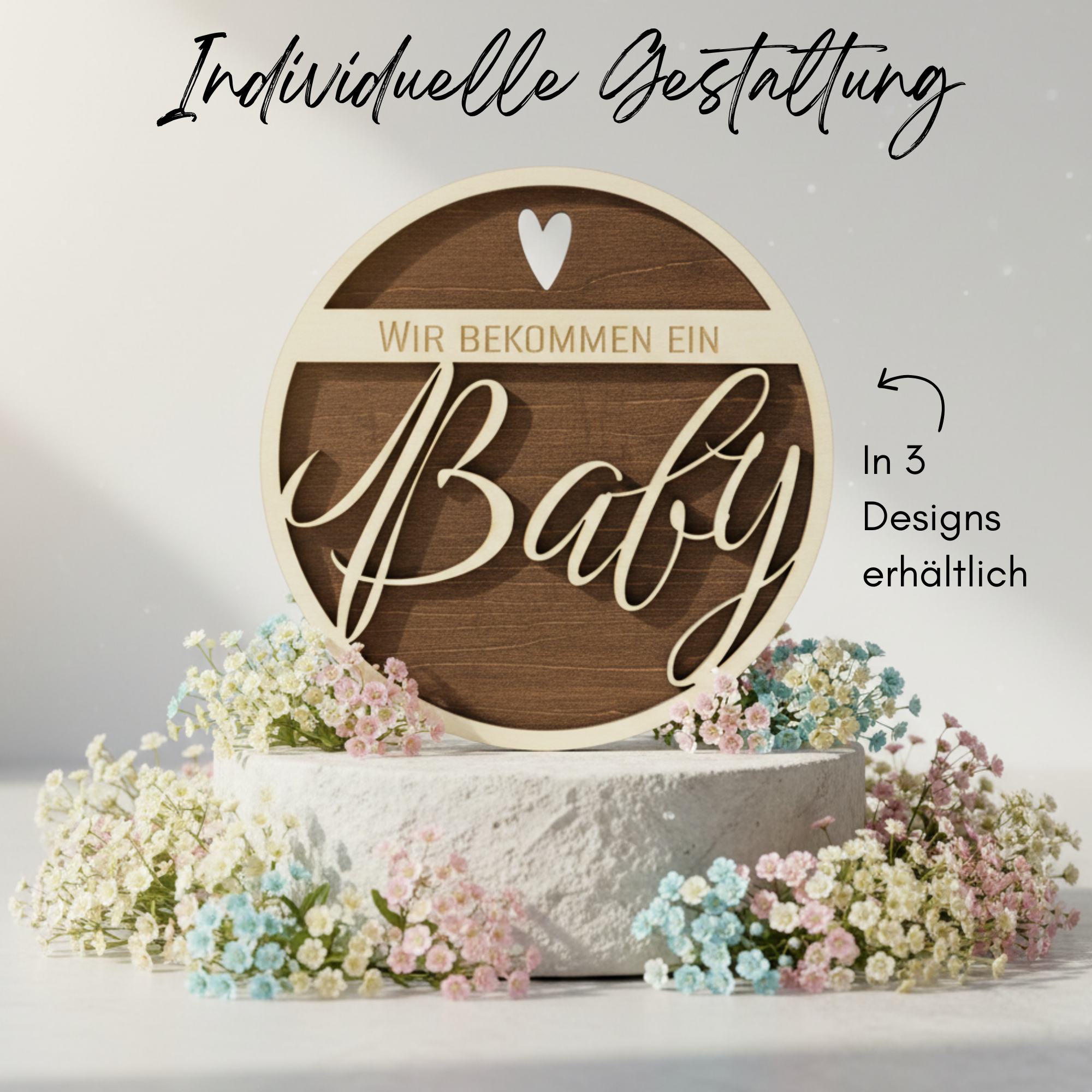 Holzschild „Wir bekommen ein Baby“