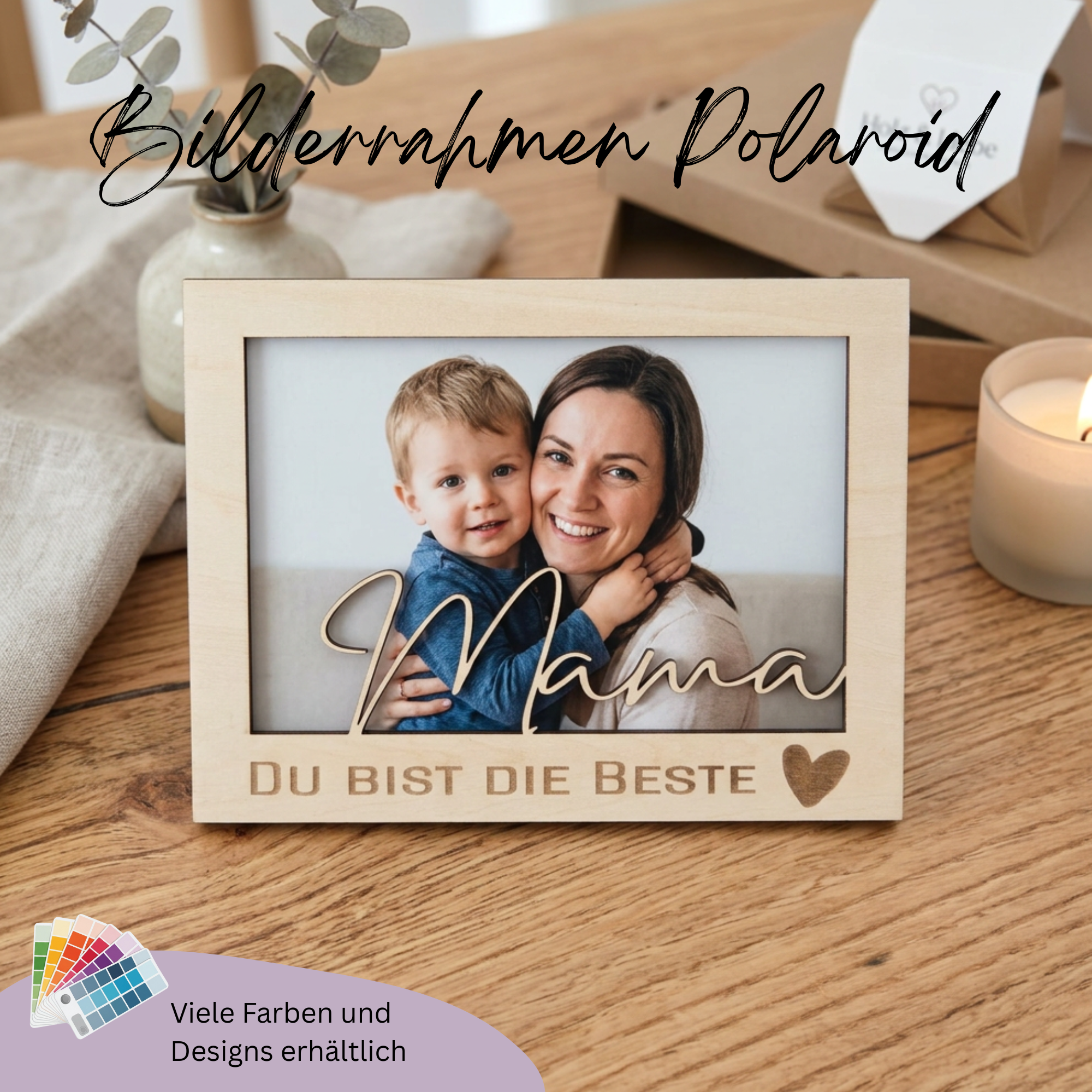 Personalisierter Holz Bilderrahmen im Polaroid Stil