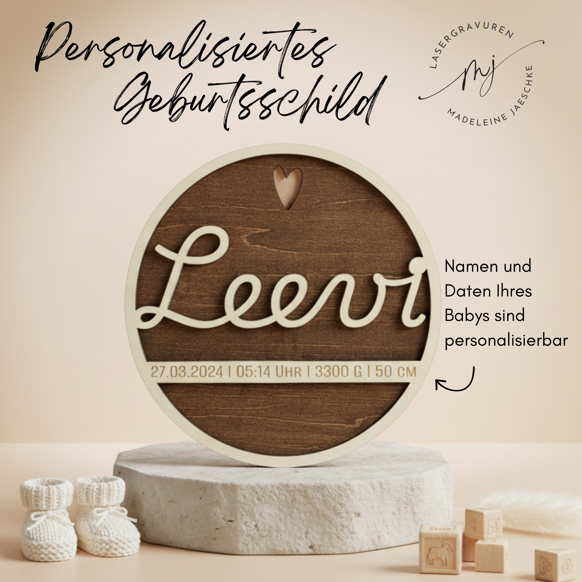 Personalisiertes Holz Namensschild Baby