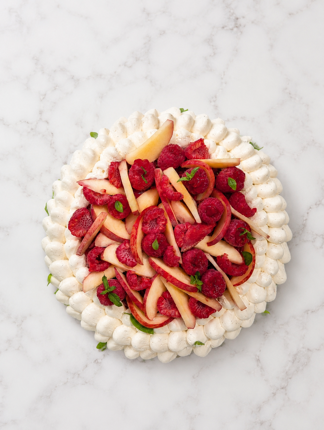 Gâteau pêche blanche et framboise