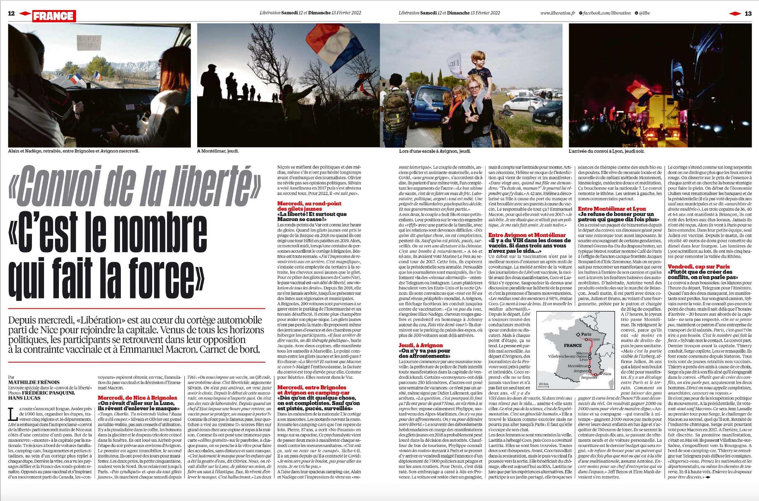 A collage of five photos from protests and rallies in France, showing people holding flags, outdoor gatherings, and political demonstrations.