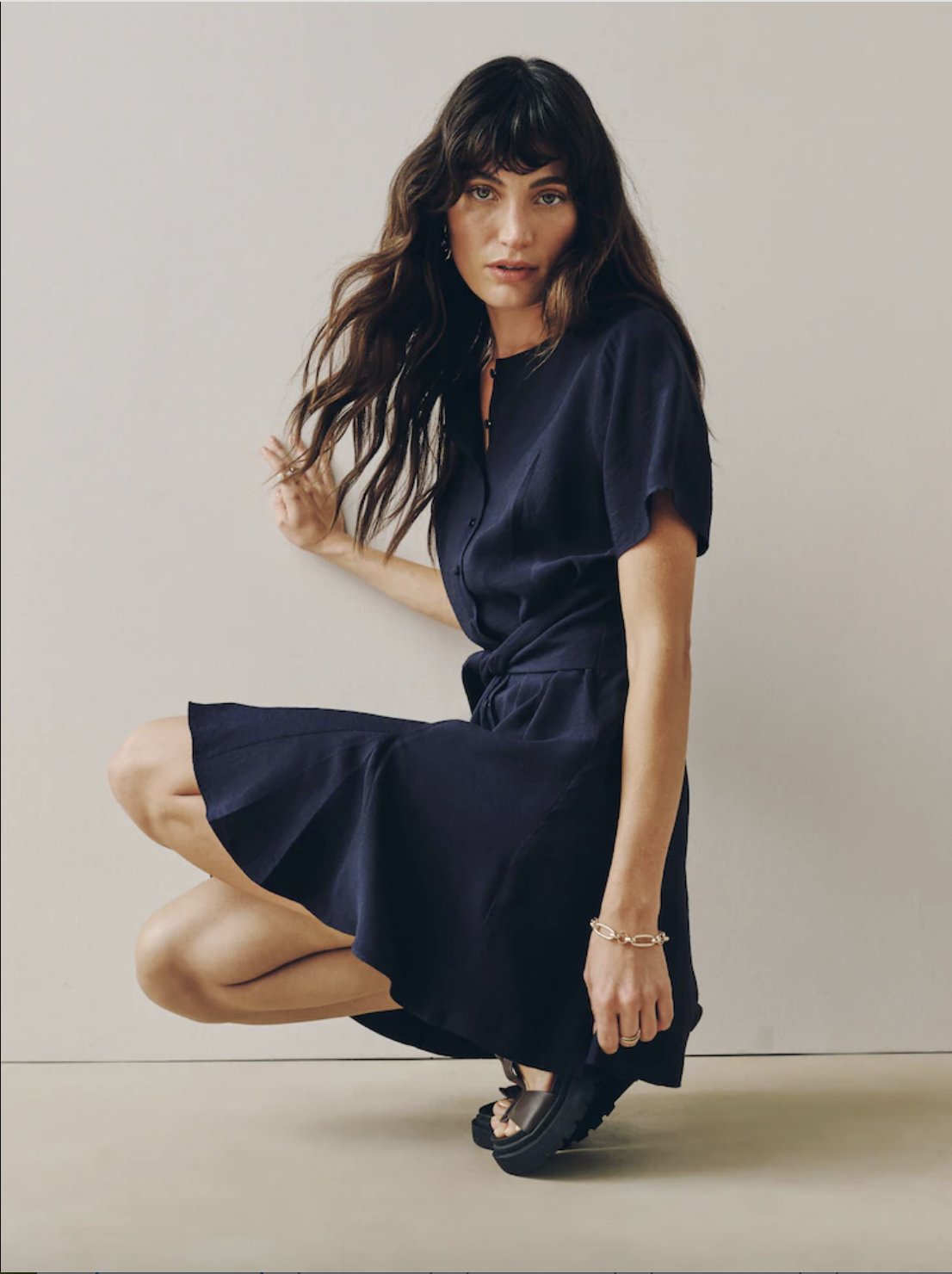 Navy Blue Tie Waist Mini Dress C - W17283.png