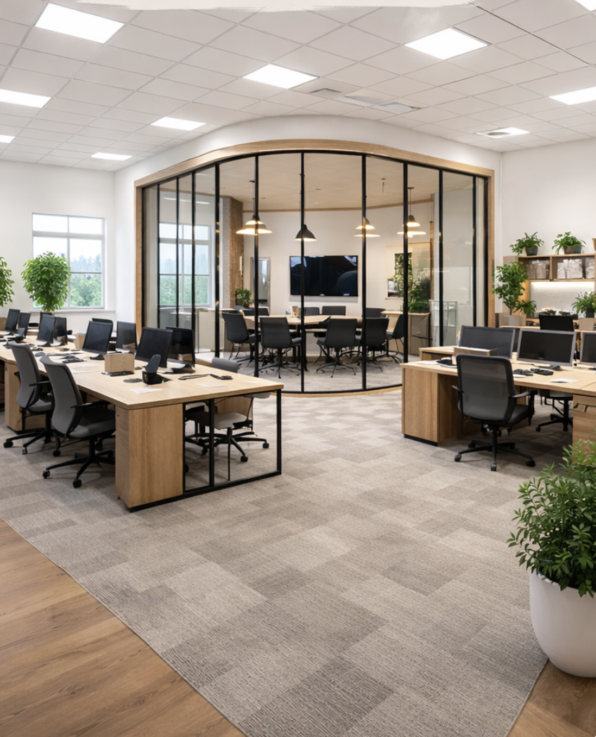 Rénovation, agrandissement, aménagement espace bureaux entreprise. Cloison, Placo, revêtement sols, peinture, électricité, plomberie