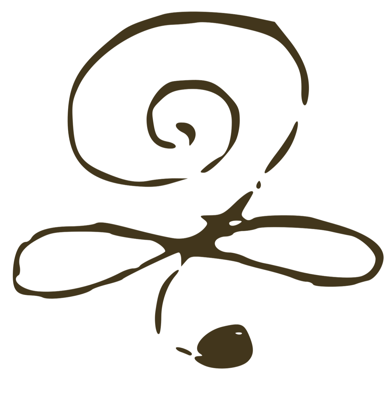 A simple line drawing of a snail with a shell and a butterfly with closed wings.