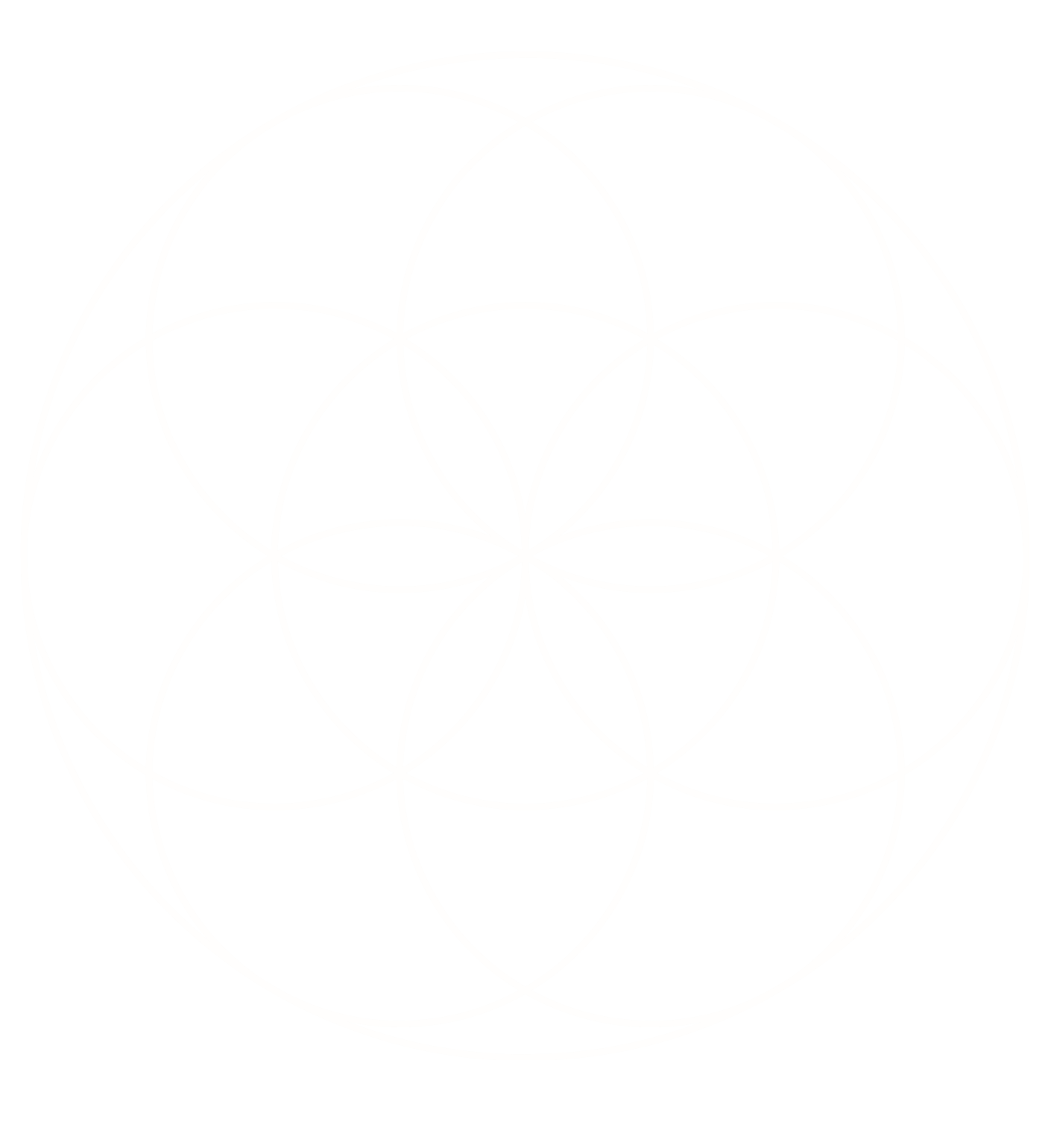 Geometric pattern of interconnected white circles on a black background.