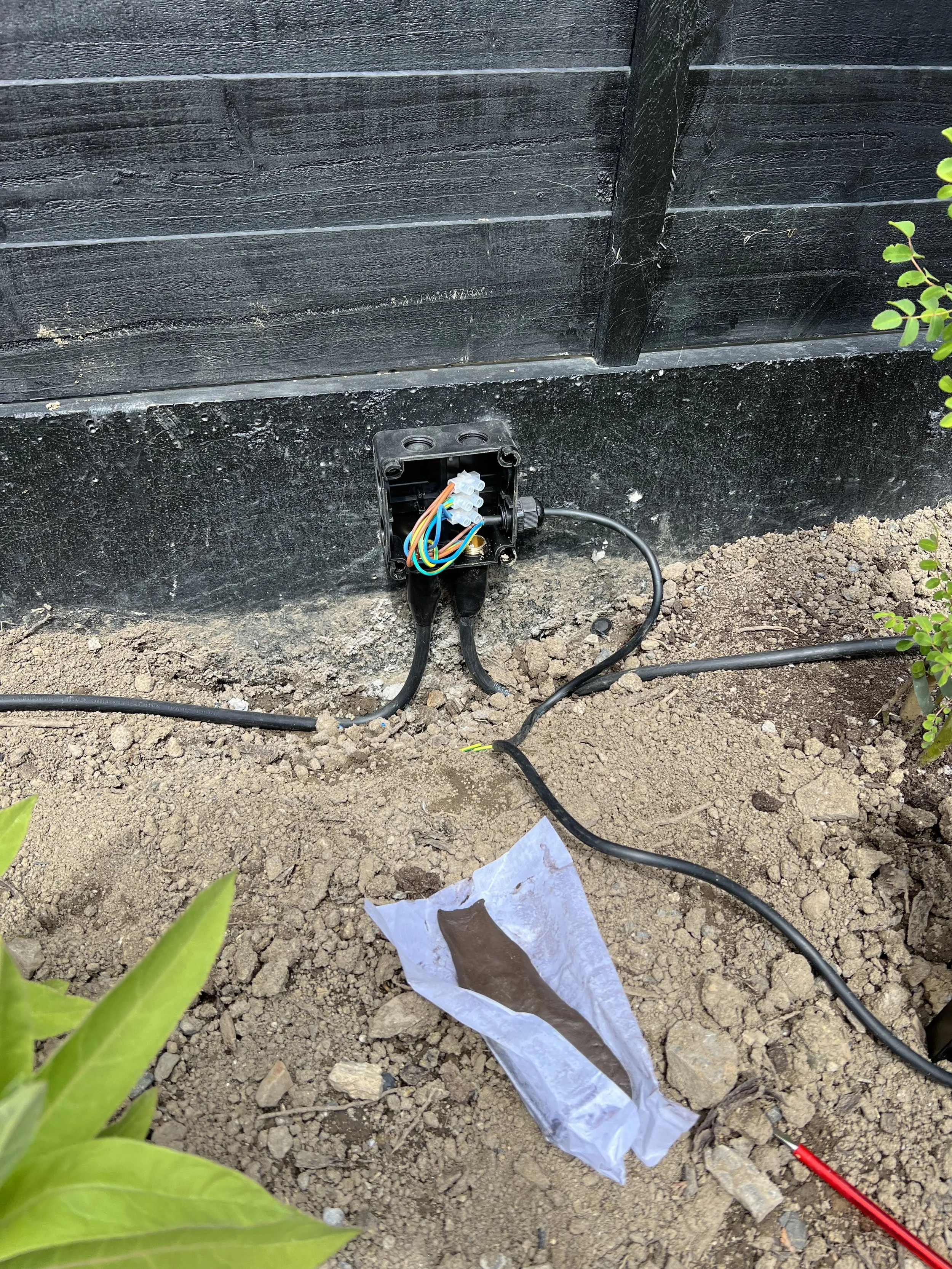 External light connections with electrical compound to make connections waterproof
