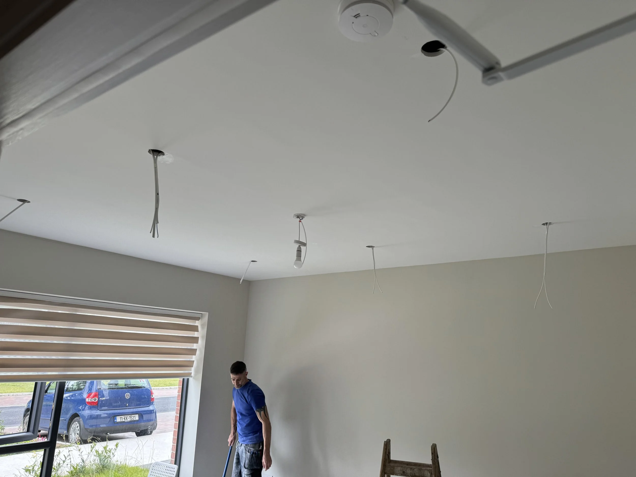 Wiring of Downlights in living room, Hole cut outs with hole saw