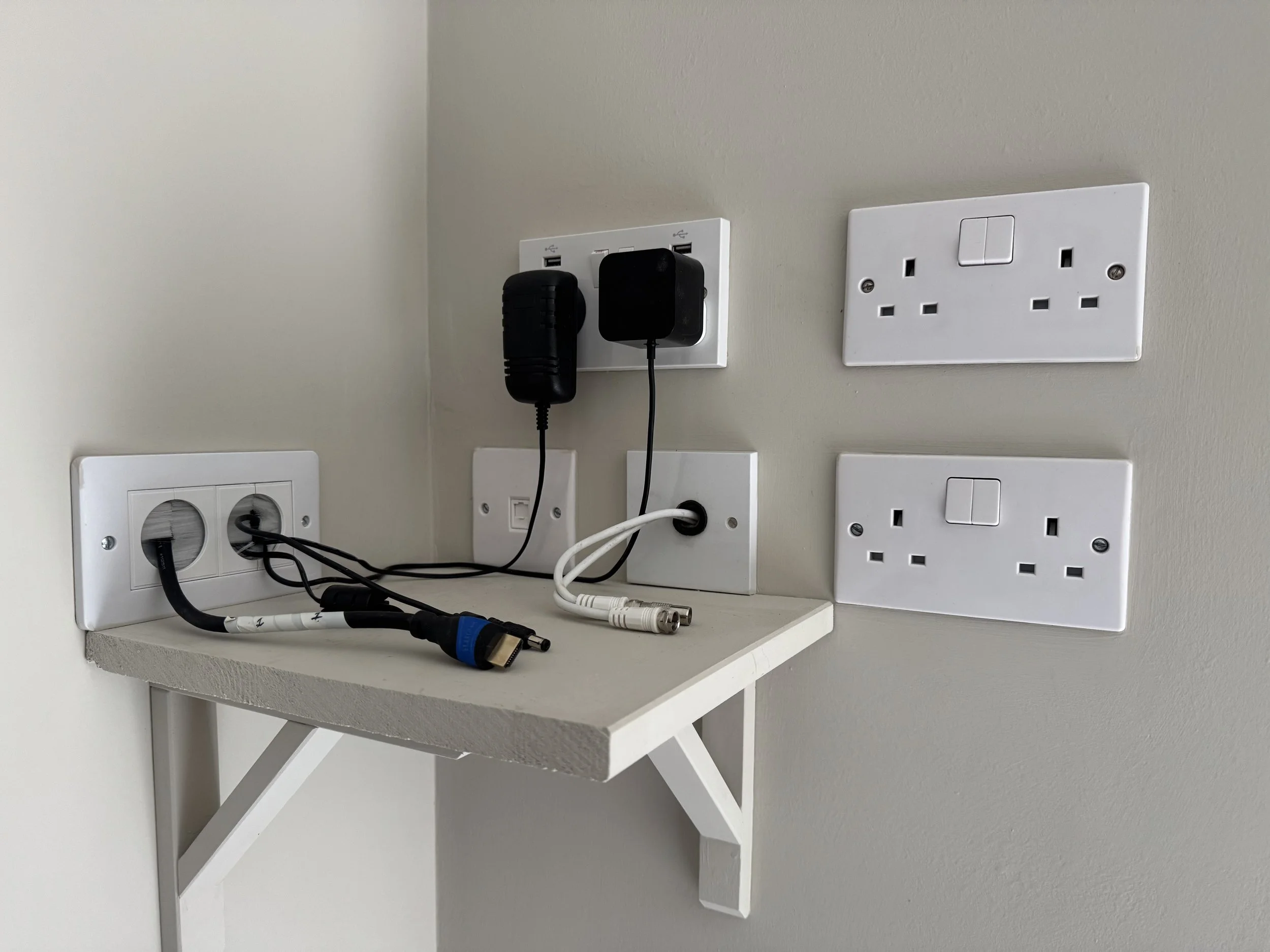 Sockets/data/coaxial/cables access point for Media wall
