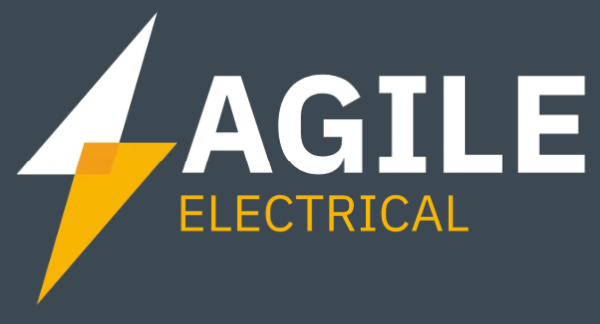 Logo of Agile Electrical featuring a lightning bolt symbol, with the word 'AGILE' in bold white text and 'ELECTRICAL' in smaller yellow text on a dark gray background.