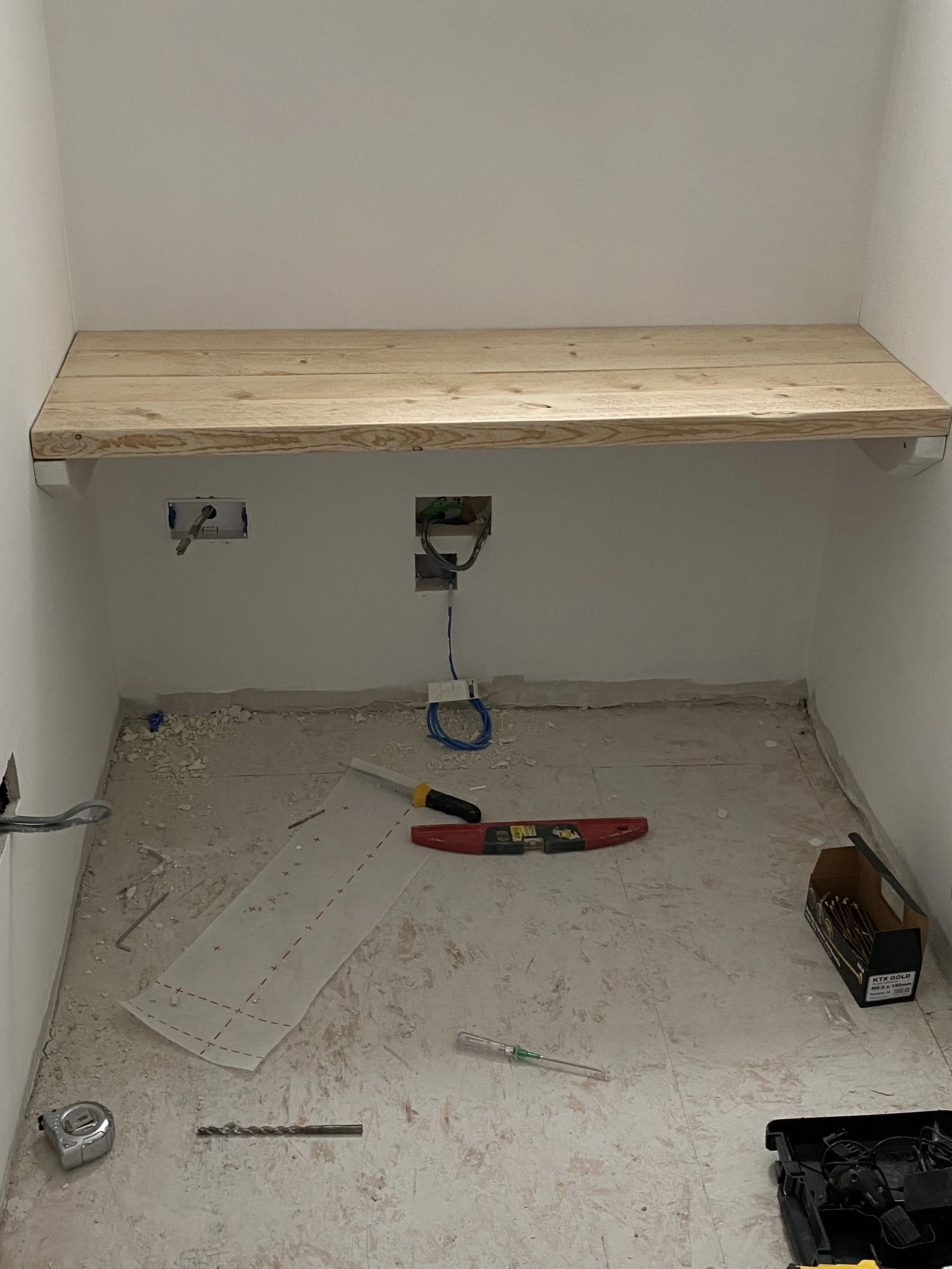 1st fix of Home office with 13A sockets with USB A and RJ45 port for wired connectivity for better speeds and reliability for high bandwidth users