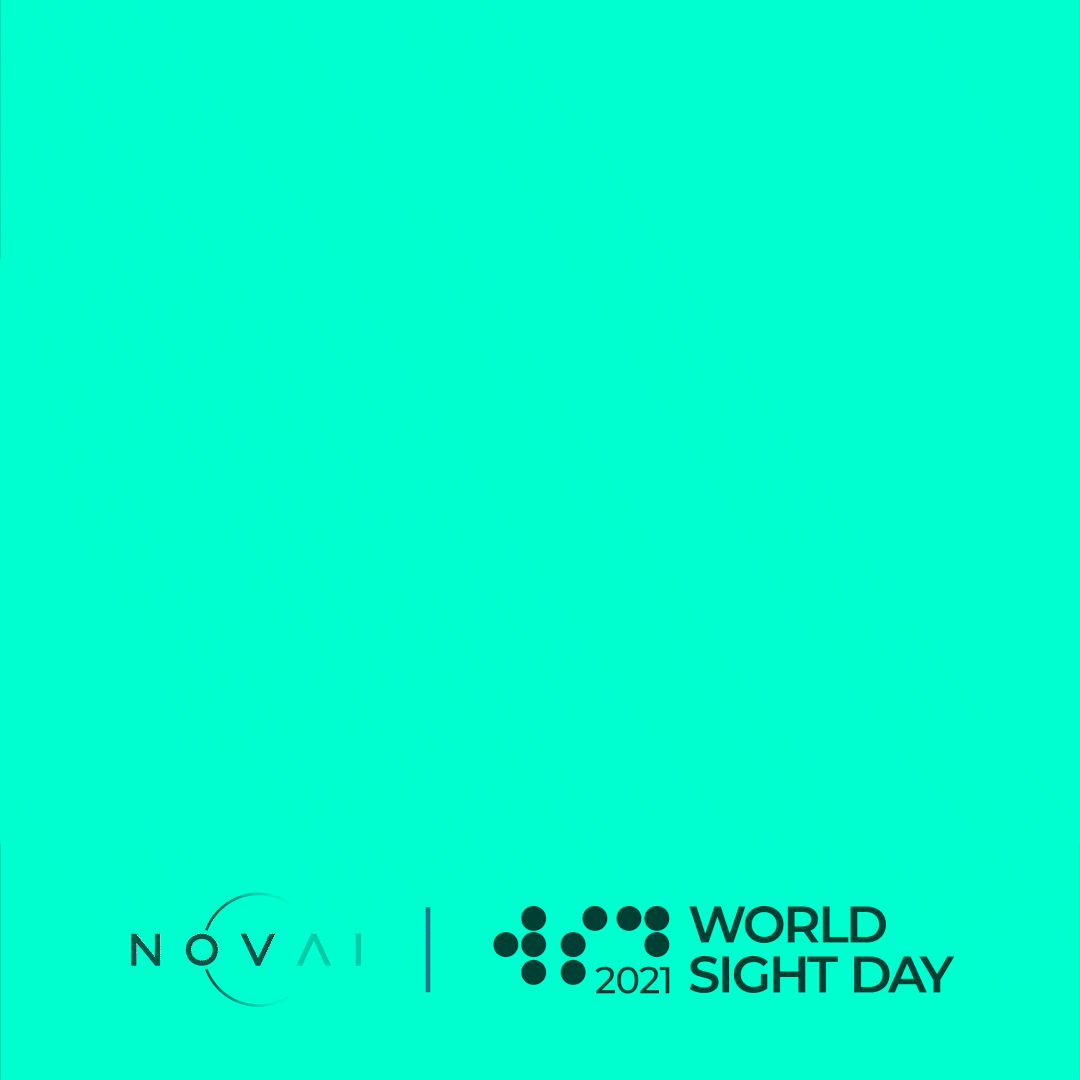 Graphic celebrating World Sight Day 2021 with logos of Novartis and a visual representation of dots.