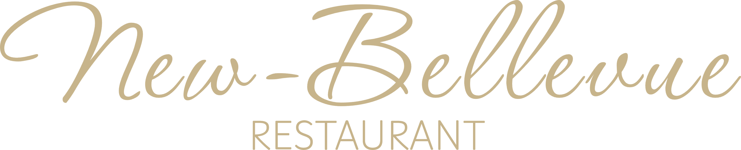 Logo for New Bellevue Restaurant with cursive text and a neutral color scheme