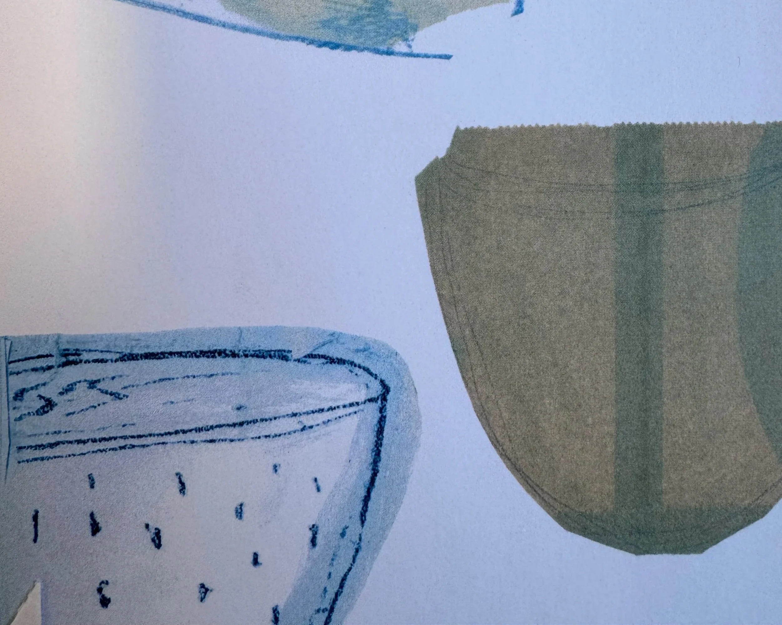 A collage of different objects, depicted in a sketchy, stylised manner.