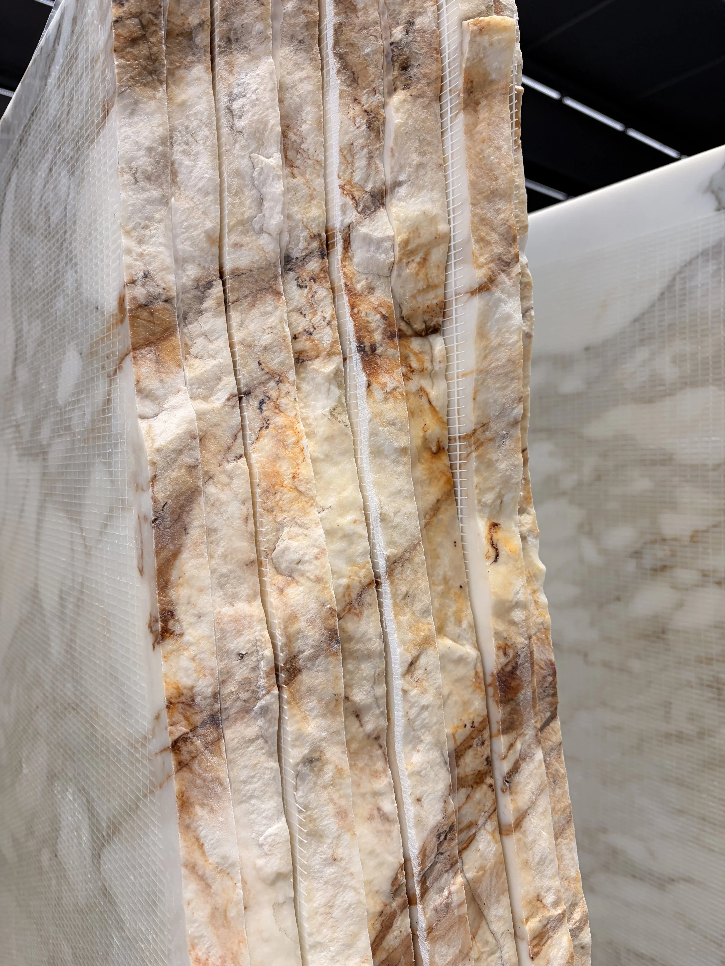 Marble slabs in stone yard during material selection process