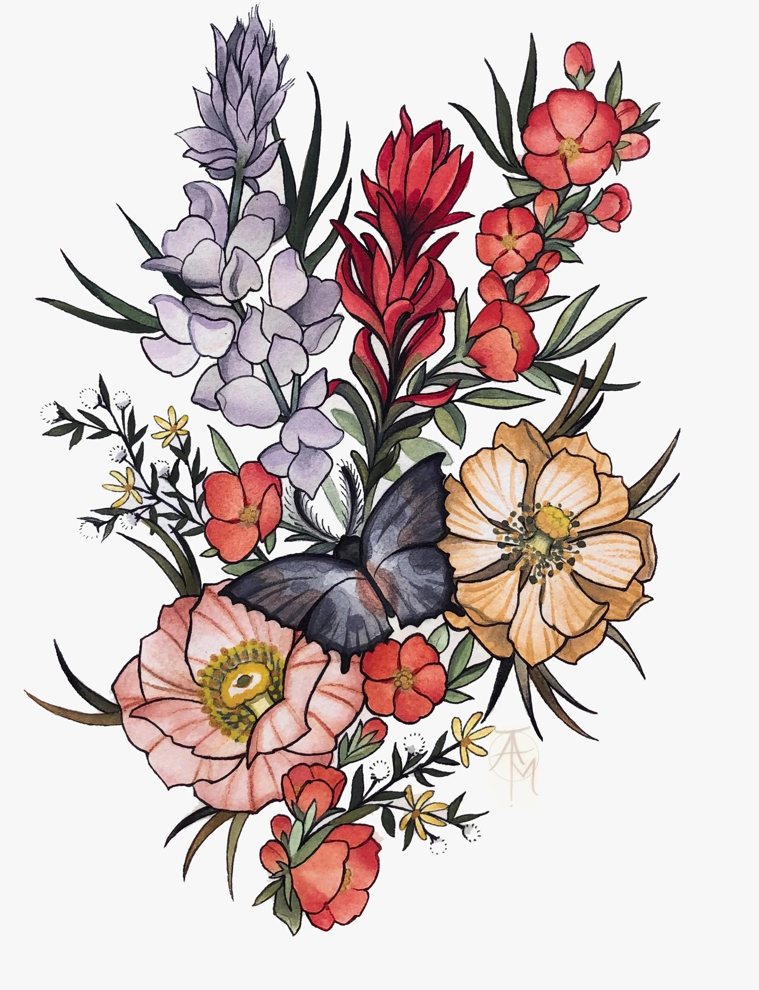 Desert Flora; watercolor print:  8"X10", 11"X14", specify for larger sizes and formatting