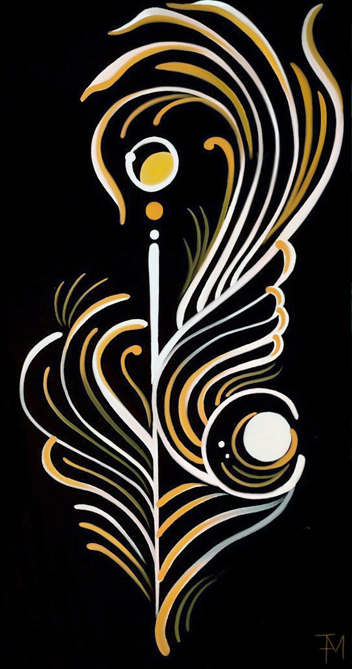 Pinstripe Feather; enamel & acrylic on board-print