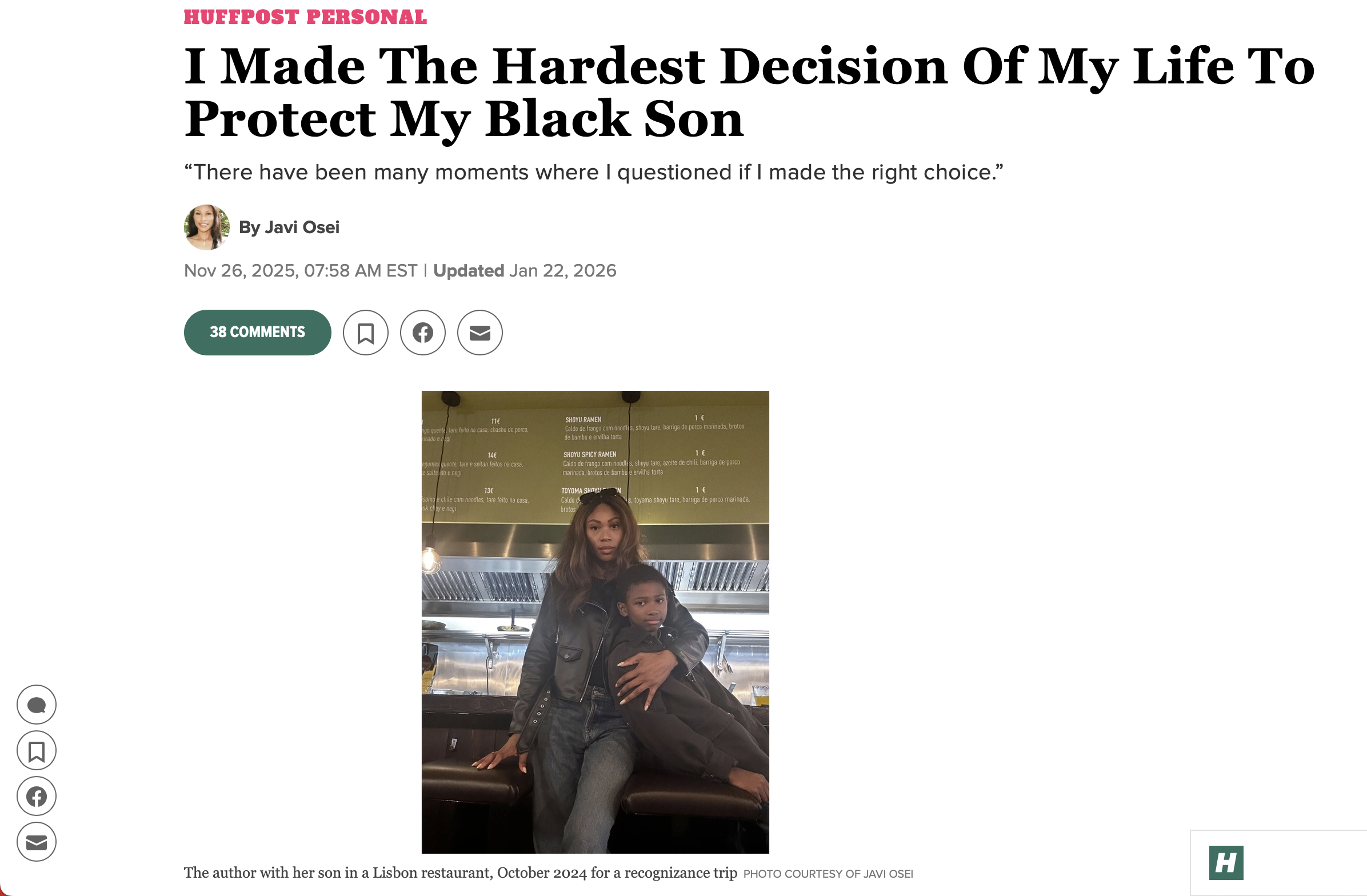 Huffington Post - "I Made The Hardest Decision Of My Life To Protect My Black Son"