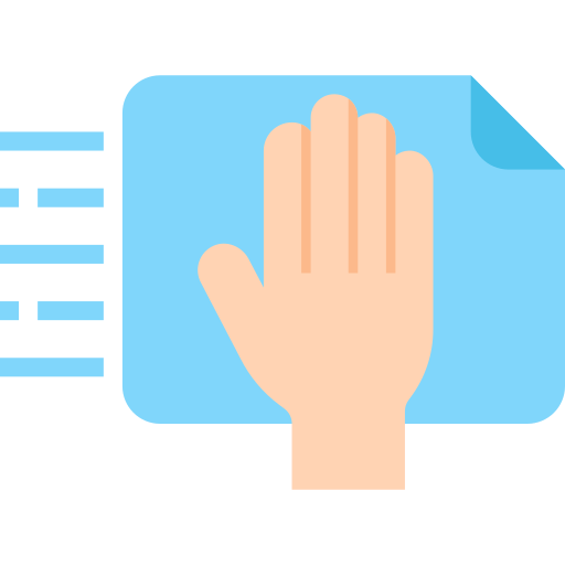 An illustration of a hand wiping a surface with a cloth.