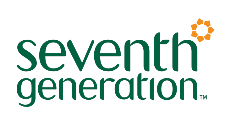 Logo of seventh generation, featuring the words "seventh generation" in green lowercase letters with a small orange flower in the upper right corner.