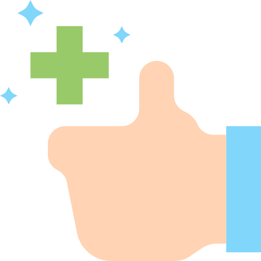 Illustration of a hand giving a thumbs-up with a green medical cross and sparkles nearby.
