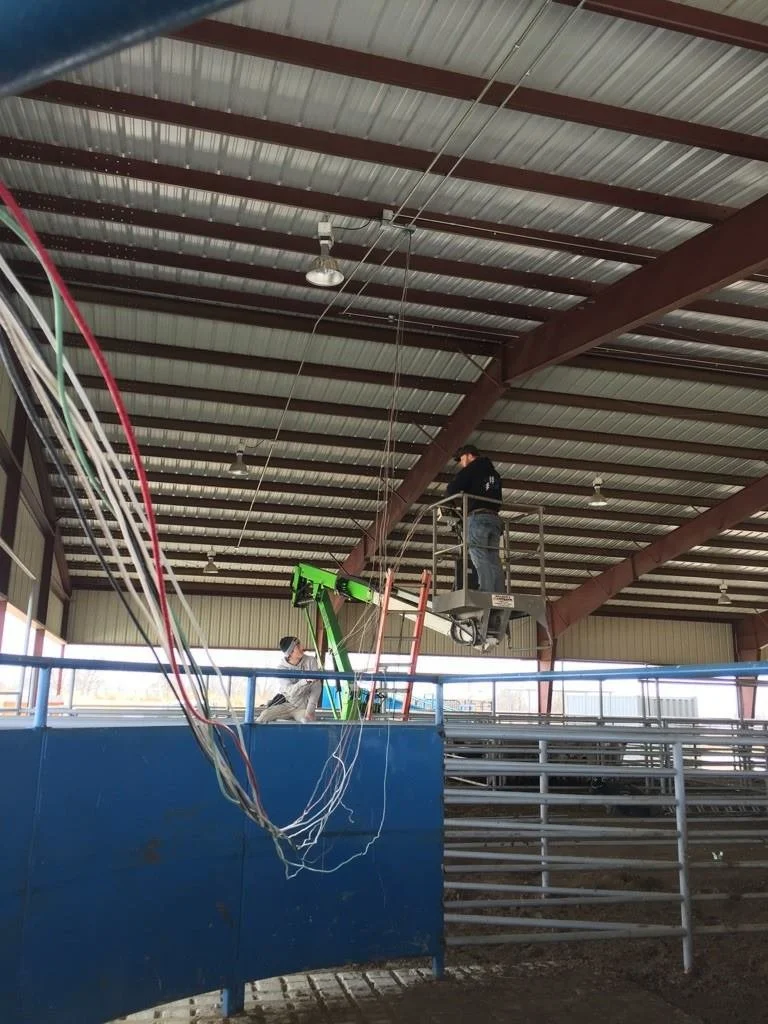 Collins Electric performing industrial electrical installation inside metal building in Northeast Oklahoma