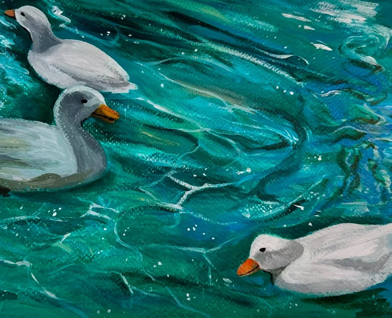 "Alle eendjes zwemmen in het water" 
Acrylic paint on paper
07/2024