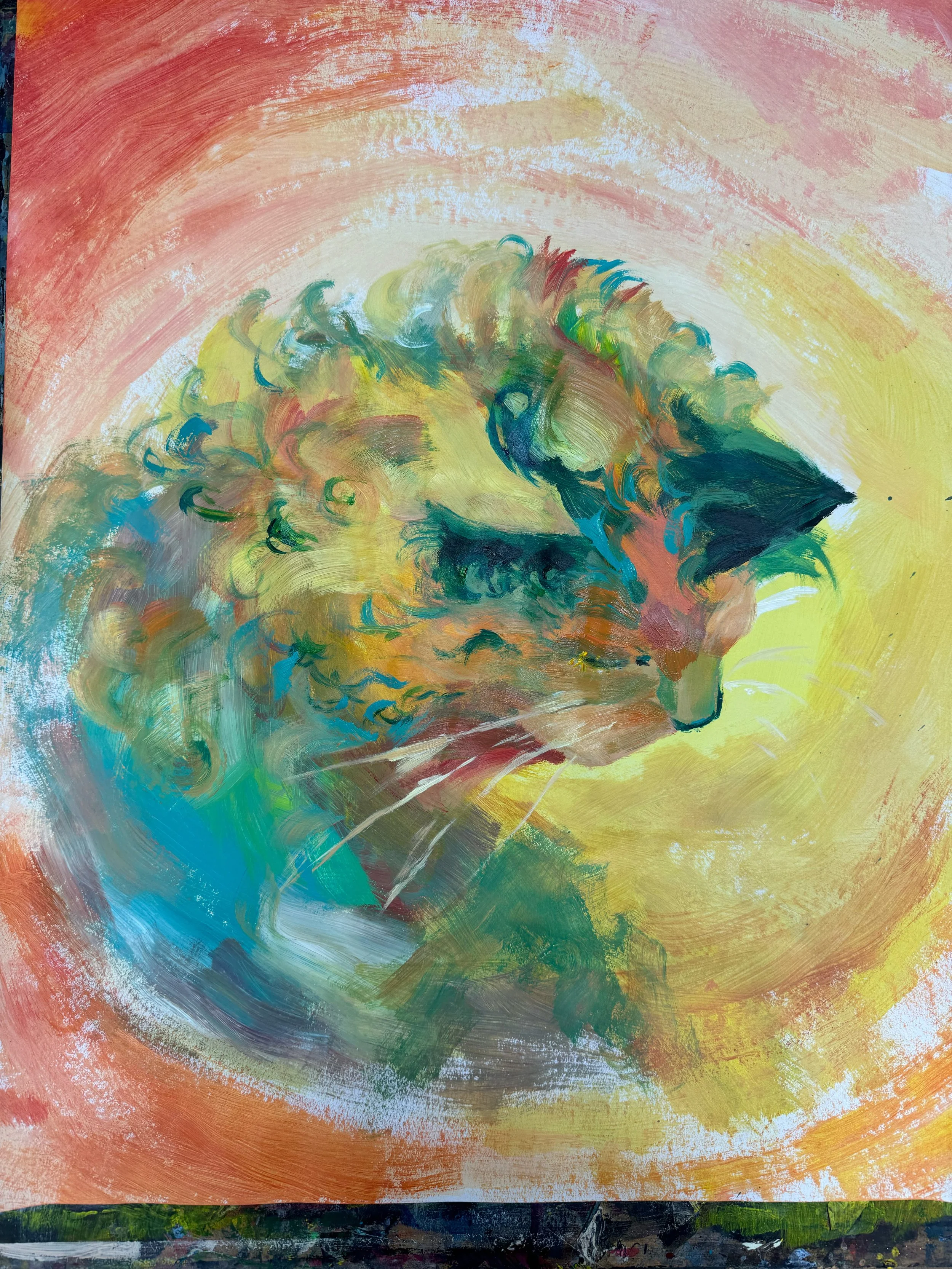 "Color cat"
Acrylic paint on paper
06/2025