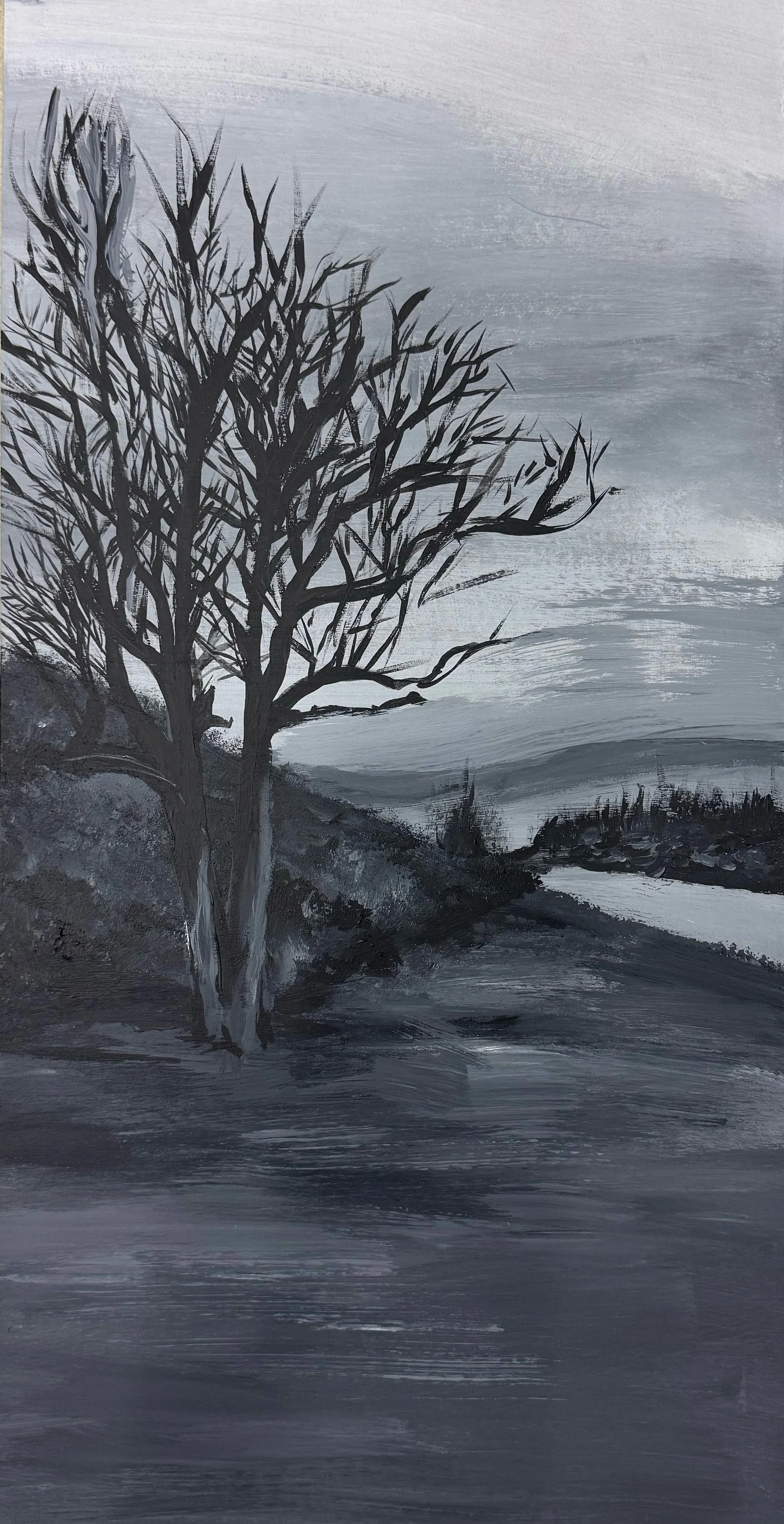 “Between Light and Shadow”
Acrylic paint on cardstock
04/2025