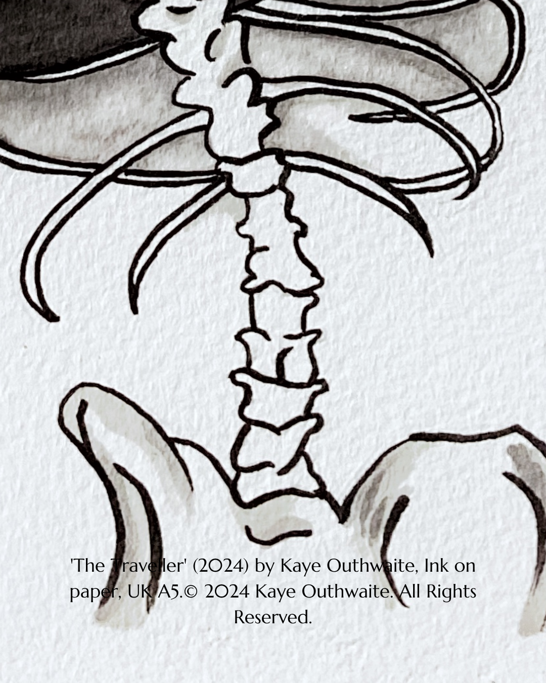 Detail of ink crosshatching on the spine in The Traveller by Kaye Outhwaite