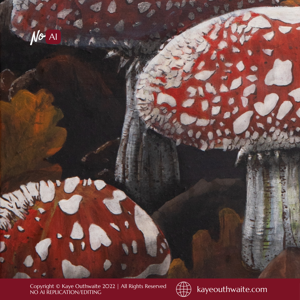 Close-up detail of mixed media texture in 'Mushroom Forest' painting, showing layered autumnal tones