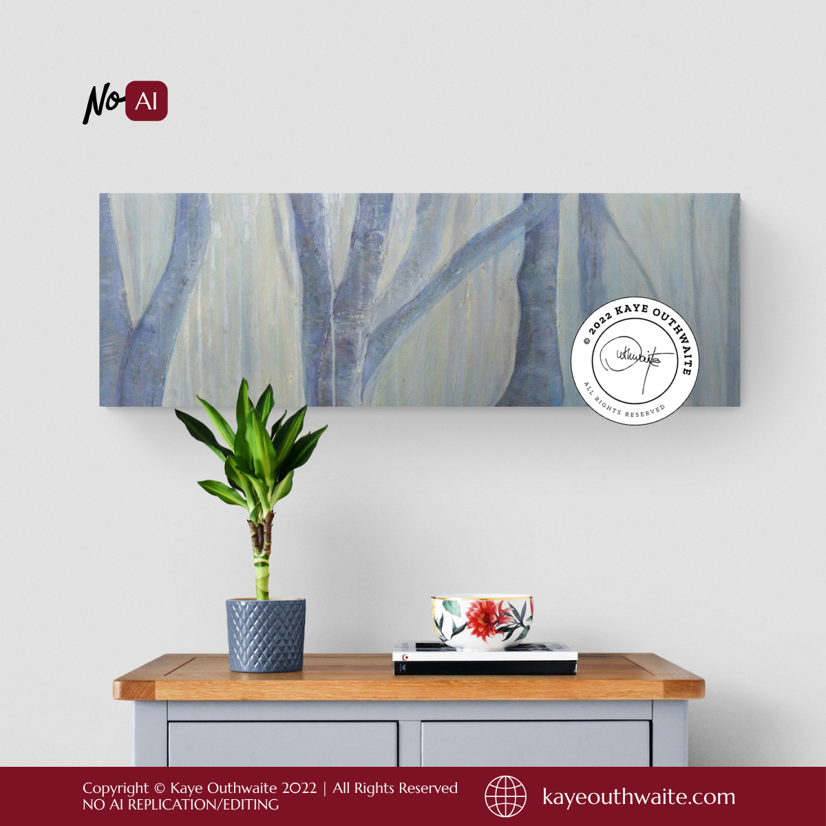 Forest in Blue canvas print displayed in a living room setting