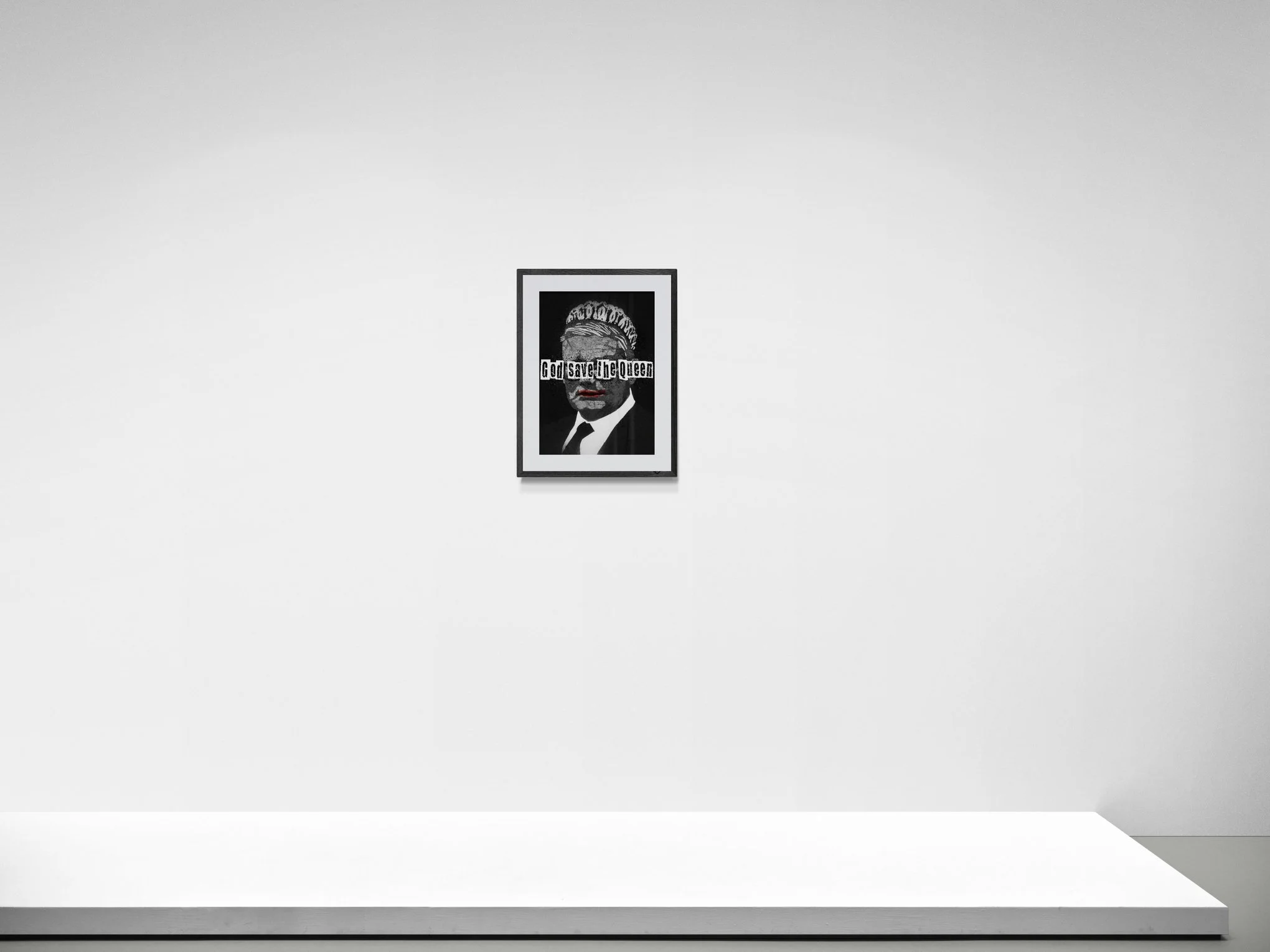 'God Save the Queen' illustration displayed on a gallery wall