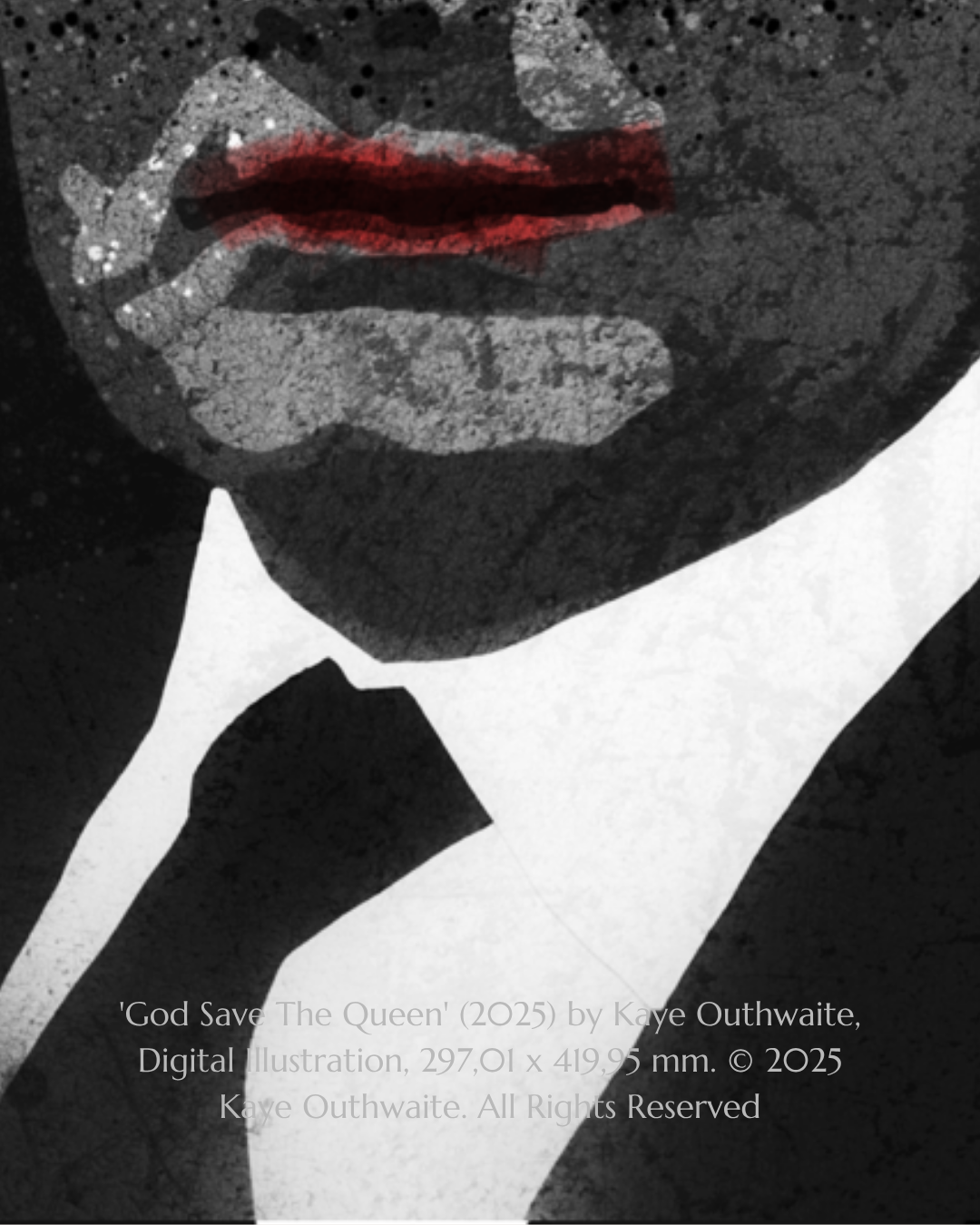 Close-up detail of 'God Save the Queen' showing digital illustration technique
