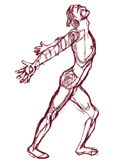 Illustration of a figure carrying a large arrow over their shoulder on a black background, symbolizing Kaye Outhwaite's artistic journey