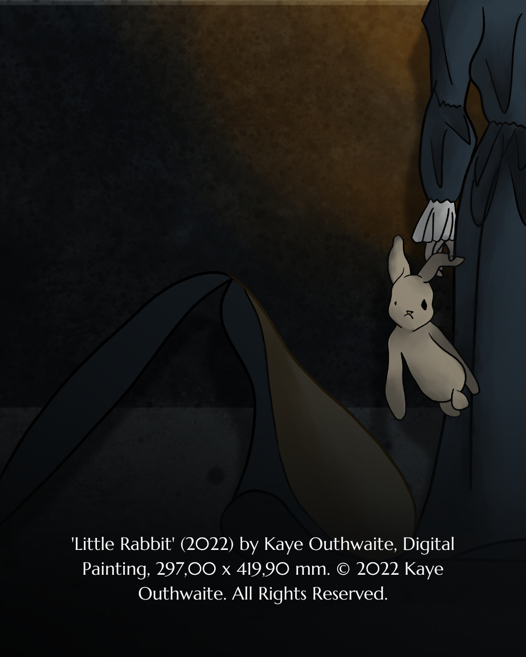 Detail of soft muted colour palette in Little Rabbit, digital painting by Kaye Outhwaite