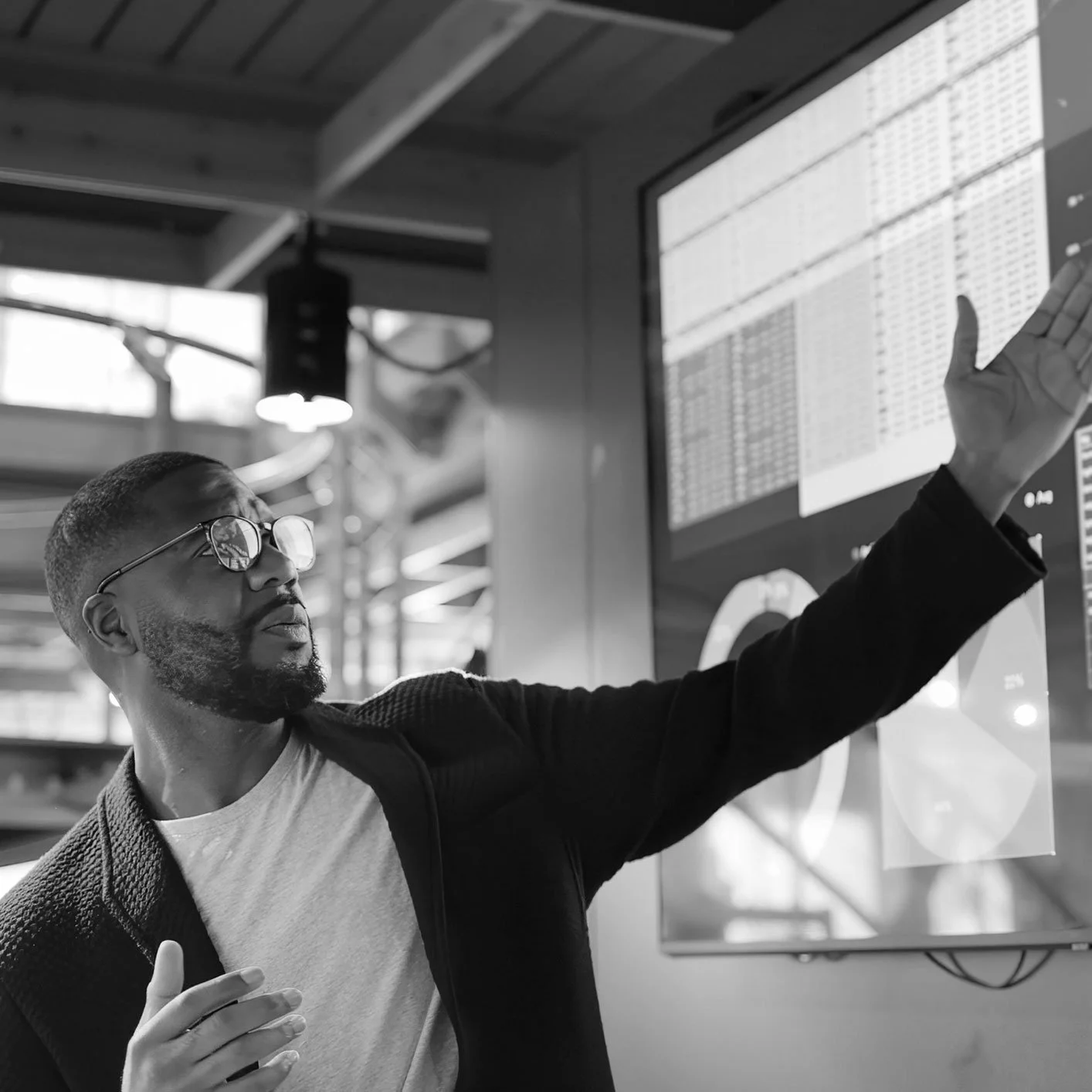 man making presentation