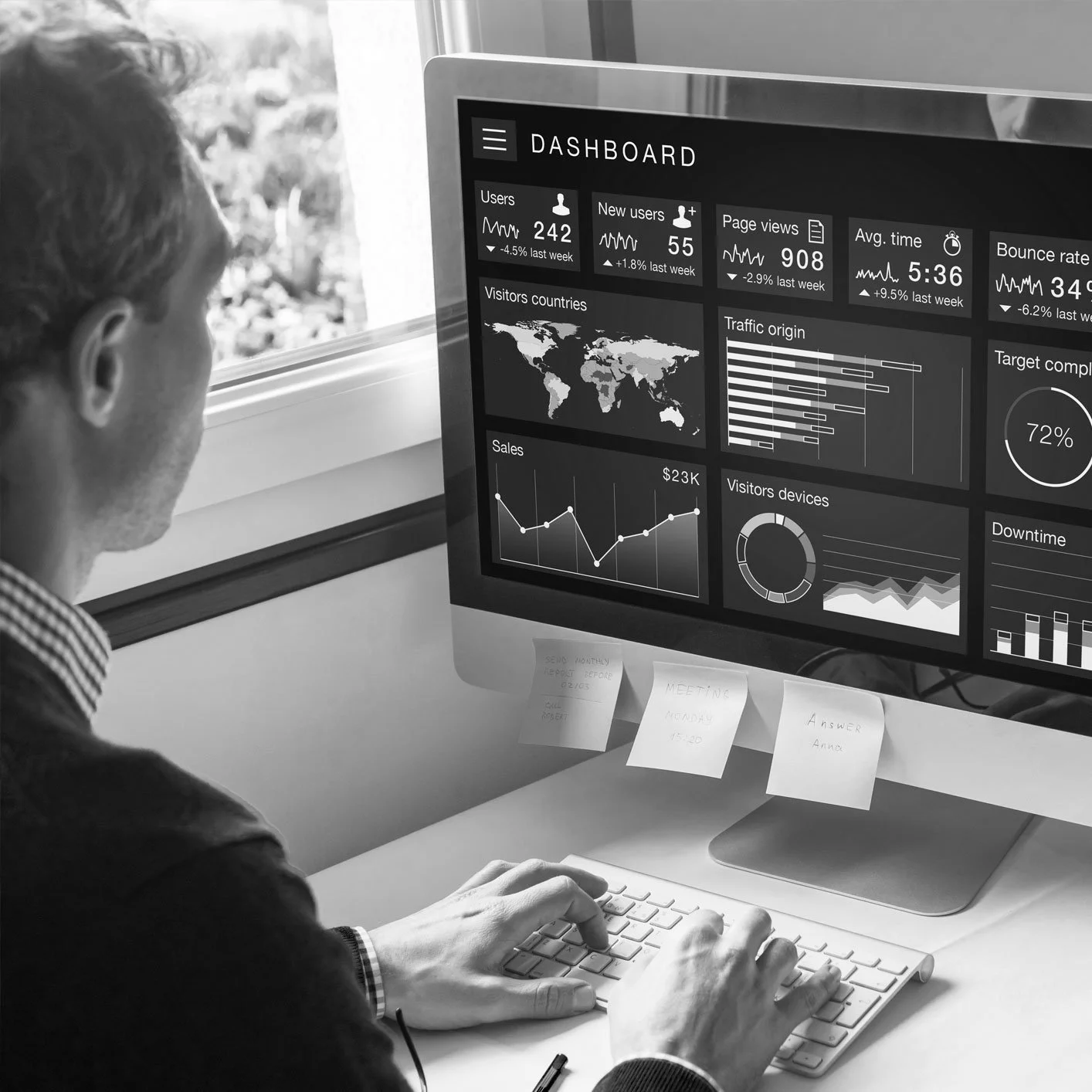 business man looking at computer