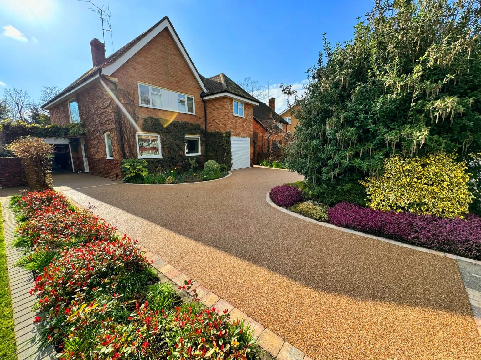 Newly installed stone driveway surface with natural stone finish