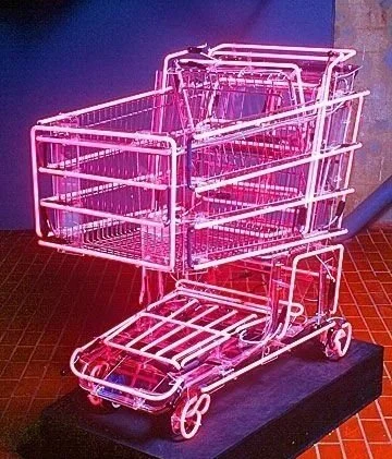 Neon pink shopping cart decorative light sculpture