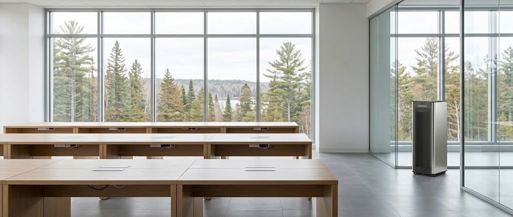 Modern commercial office space with air purification unit — Maine Healthy Air and Water Solutions serving Bangor, Brewer and Greater Maine