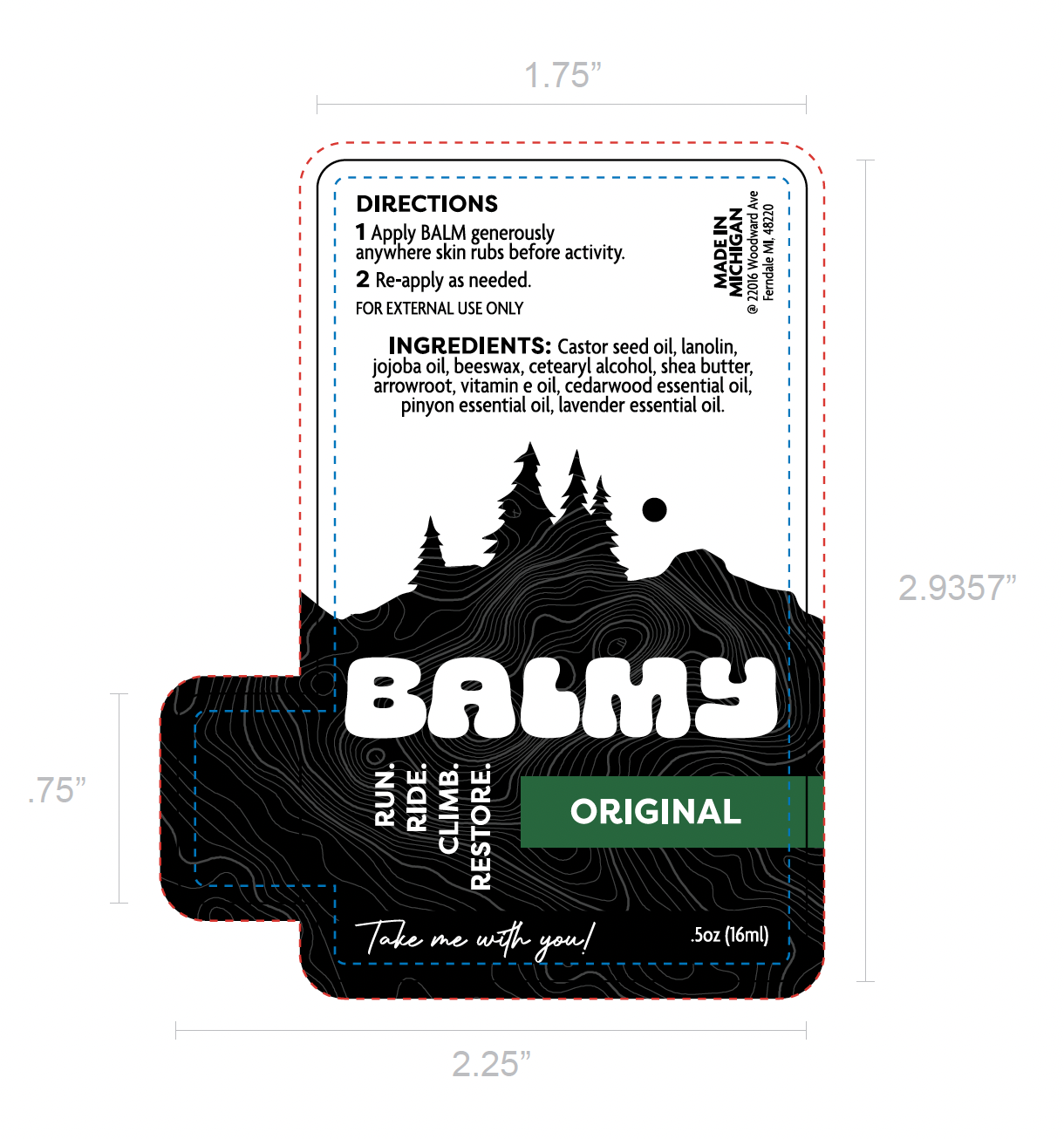 Final packaging design for BALMY .5oz tube