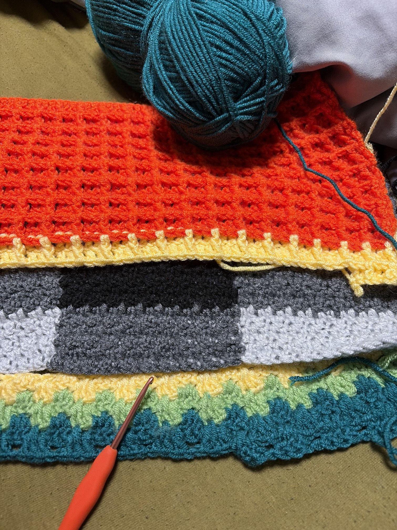 Pattern testing for baby blanket gifts.