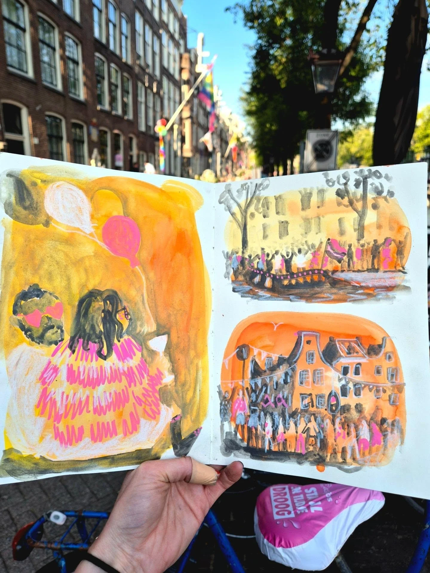 Day 2 of #3materialsdrawingchallenge 

Yesterday was World Gay Pride in Amsterdam 🌈 

A perfect place to soak up the amazing energy of the city and record it! 

I was gutted to miss a lot of the day because I had to work until late, but the time I d