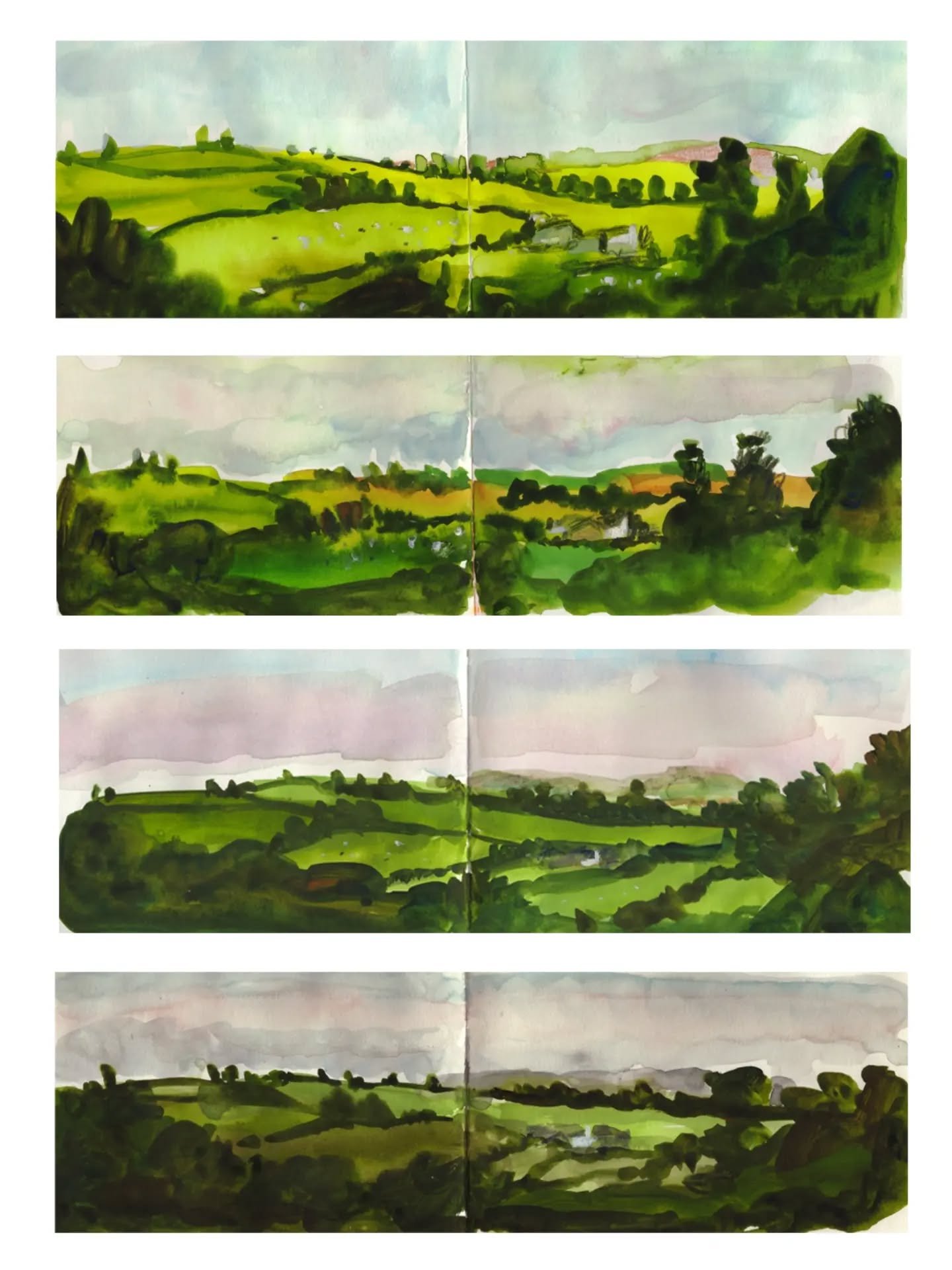 I spent this afternoon catching up on @emmacarlisle_  patreon drawing session where everyone painted/ drew the light changing as dusk falls on this beautiful landscape (this gorgeous film was made by @_helengriffiths )

Each painting took 17 minutes.