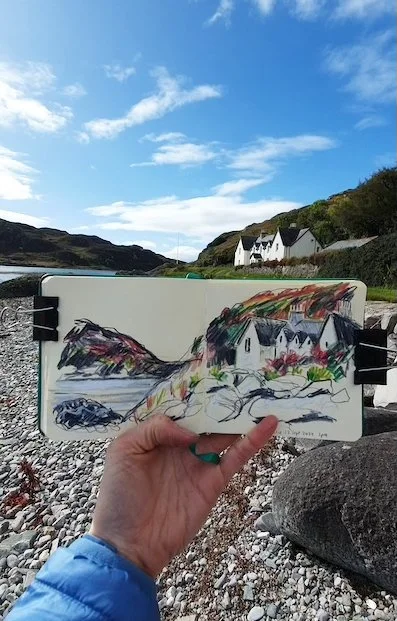 Scottish Highlands illustration of house in front of mountains.jpg