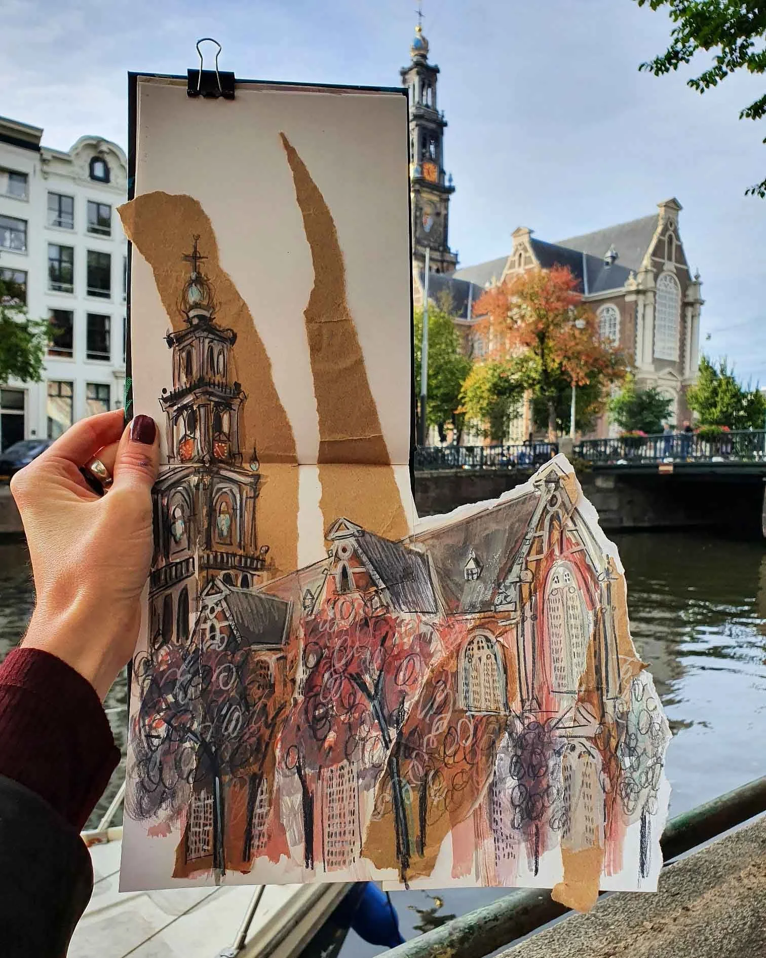 Painting of Amsterdam Westerkerk in travel illustration sketchbook.jpg