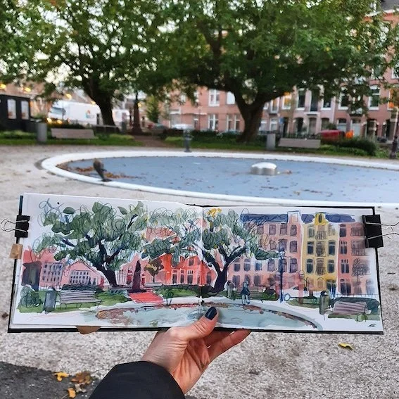 Colourful Amsterdam illustration of Belamy Plein Ellie Middleton.jpg