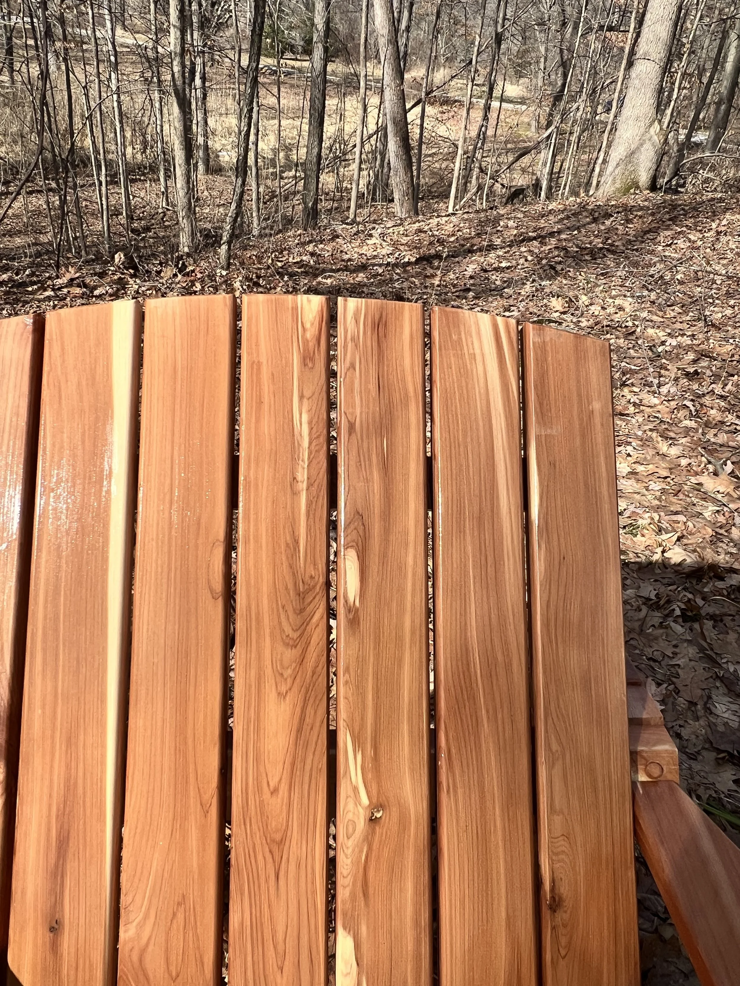 Closeup view of durable rocker made with real Cedar