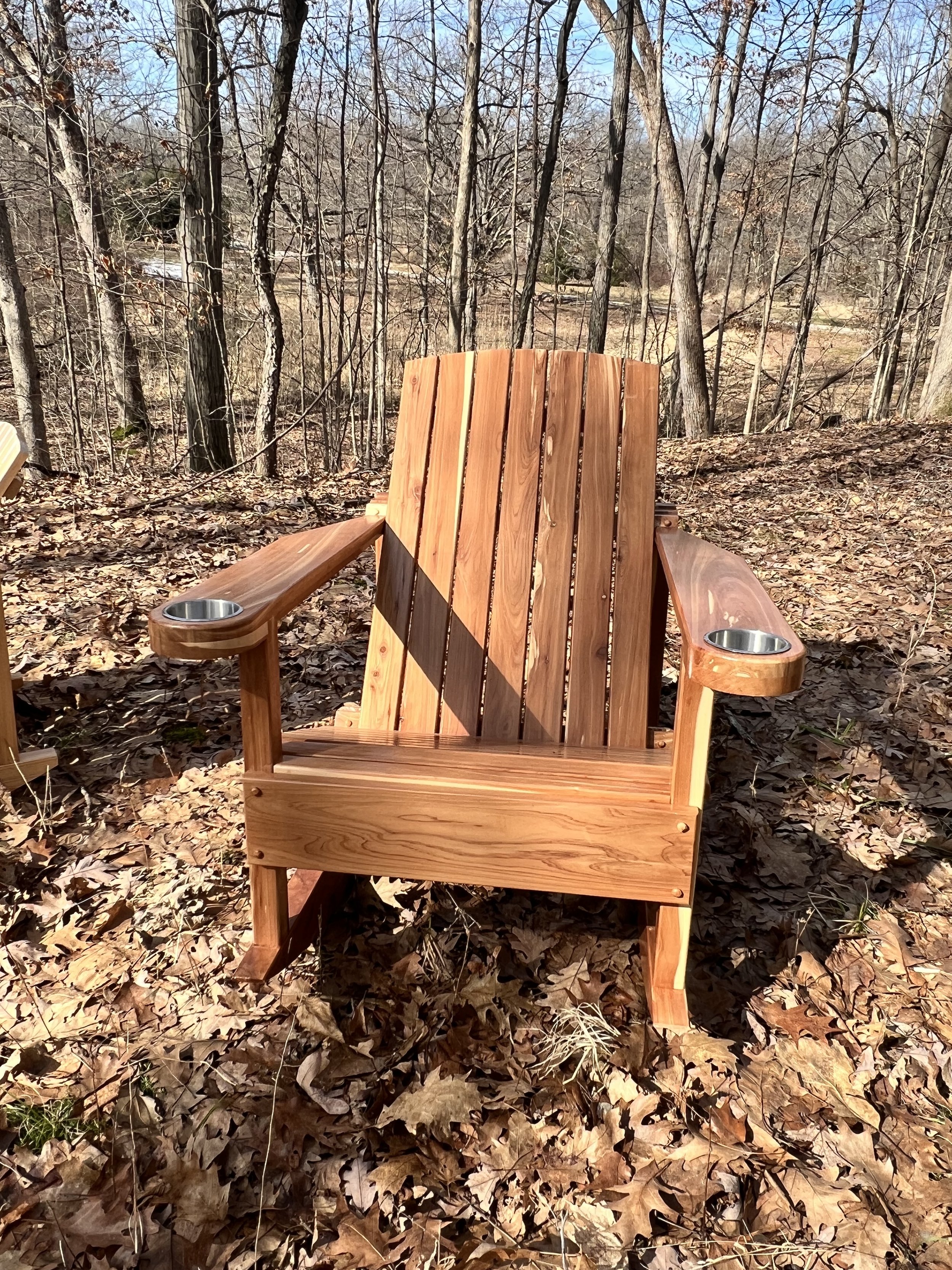 Front view of durable rocker made with real Cedar