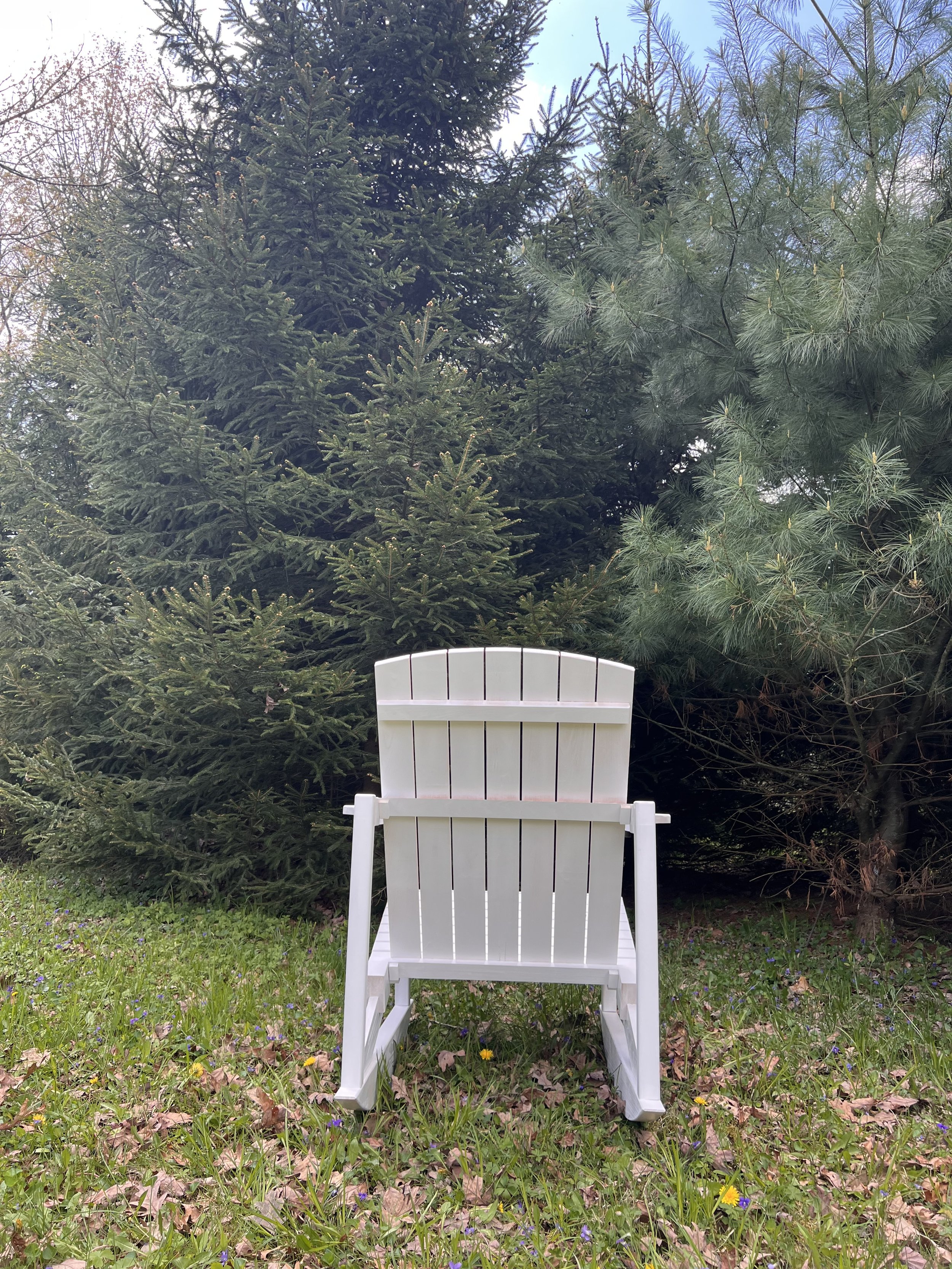 Back view of painted Cypress rocker